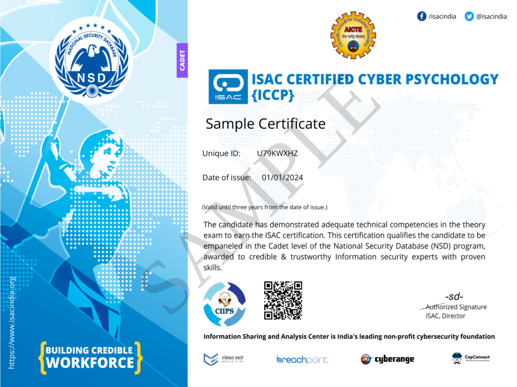 Sample Certificate ICCP-1 - Information Sharing and Analysis Center